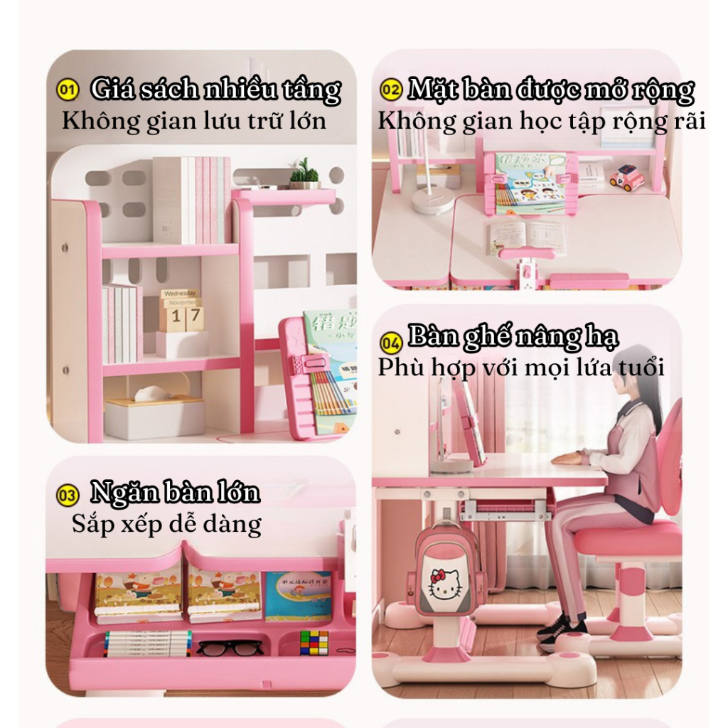 Bộ Bàn học chống gù C12 Cải Tiến Smartkids size lớn 60x80, mặt bàn nghiêng 2/3 bằng piston, có ngăn kéo