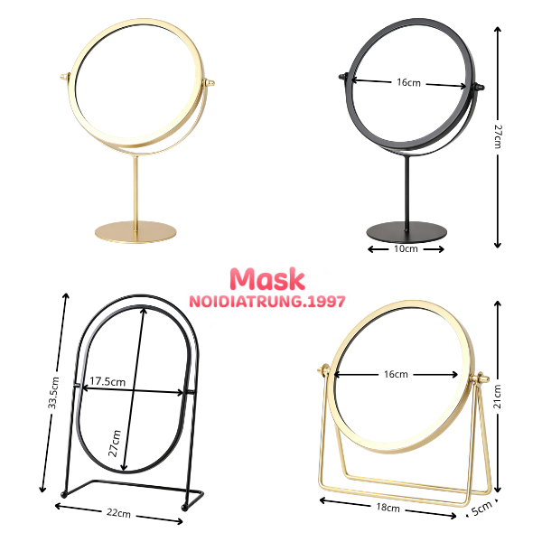 Gương Trang Điểm Kim Loại Viền Mạ Vàng Cao Cấp Cosmetic Mỹ Phẩm | BigBuy360 - bigbuy360.vn