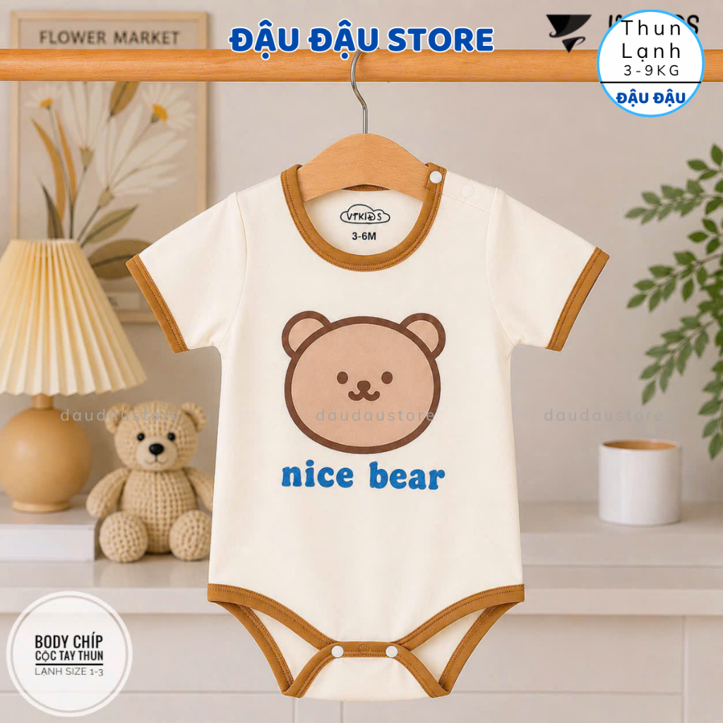 Set 2/3 body chip bodysuit cộc tay thun lạnh cho bé sơ sinh từ 3-9 kg mềm mại cho bé trai bé gái VT Đậu Đậu Store