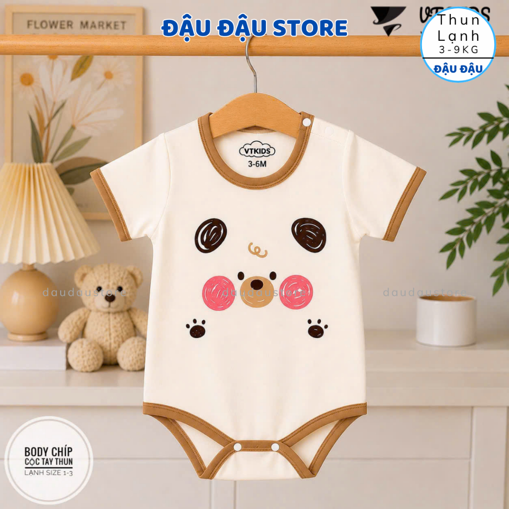Set 2/3 body chip bodysuit cộc tay thun lạnh cho bé sơ sinh từ 3-9 kg mềm mại cho bé trai bé gái VT Đậu Đậu Store