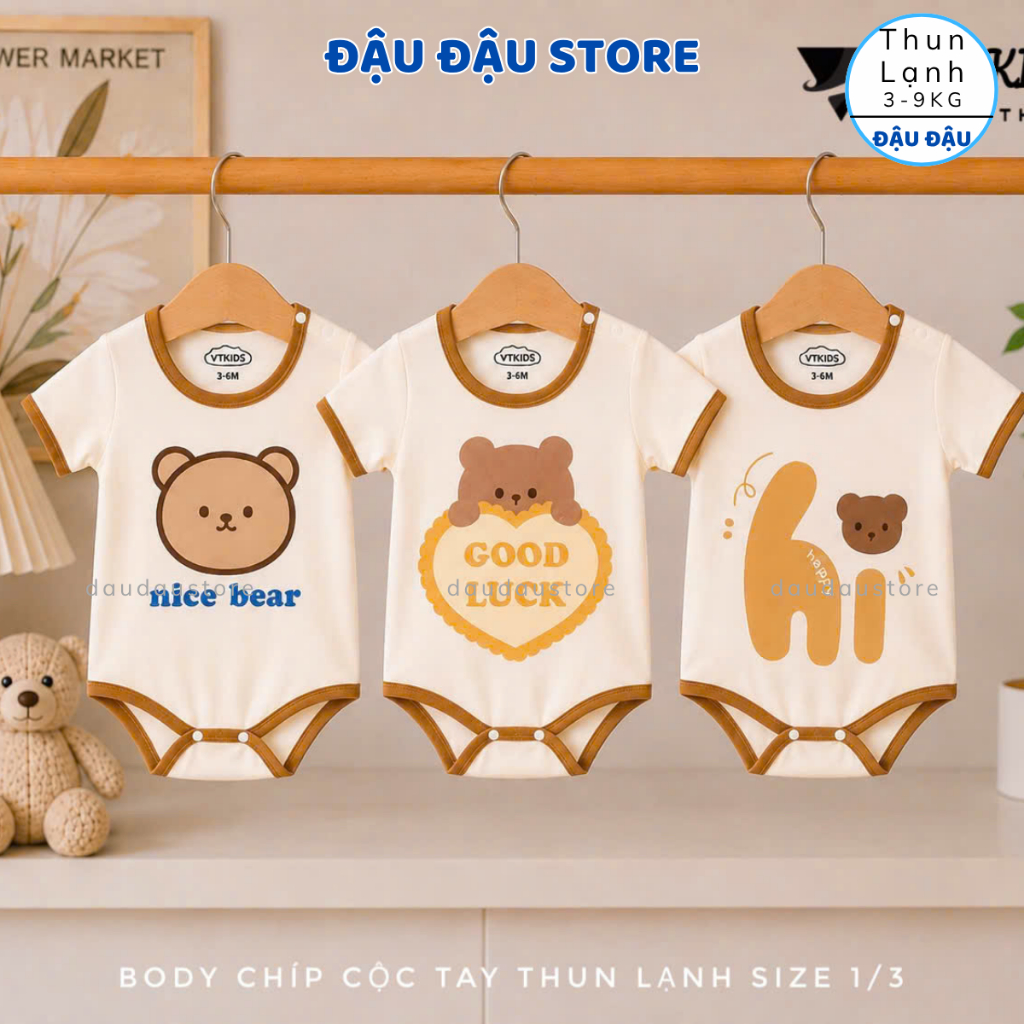 Set 2/3 body chip bodysuit cộc tay thun lạnh cho bé sơ sinh từ 3-9 kg mềm mại cho bé trai bé gái VT Đậu Đậu Store