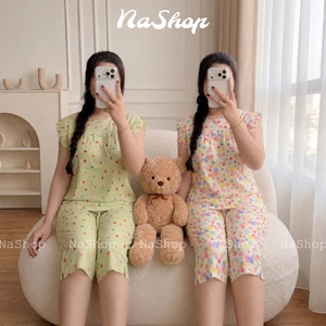 Đồ bộ mặc nhà Quần lửng Tay cánh tiên, Chất tôn lanh mềm mát mịn Form dễ mặc Size 40-75kg