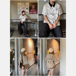 Áo Polo Local Brand STEVE URBANIA Nam Nữ Cộc Tay,Chất Vải Cotton Vải Wash Loang, Áo Polo Phong Cách Đường phố