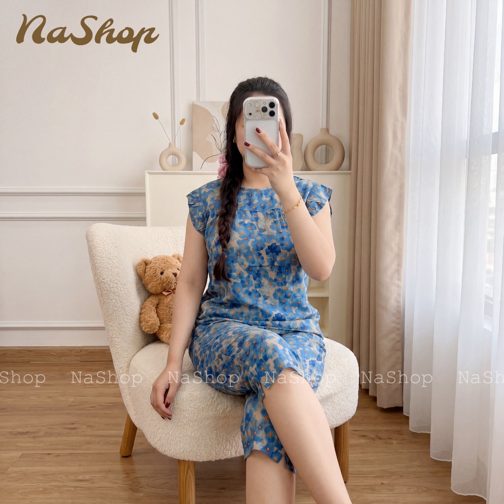 [MÀU MỚI] Đồ bộ mặc nhà Quần lửng Tay cánh tiên, Chất tôn lanh mềm mát mịn Form dễ mặc Size 40-75kg