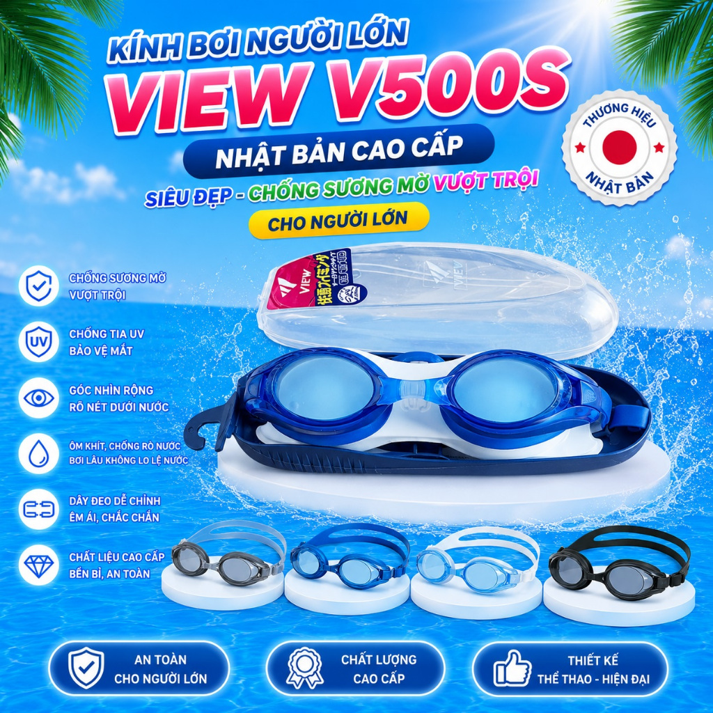 Kính bơi view V500S Nhật cao câp giá rẻ, chống nước và sương mờ cực tốt