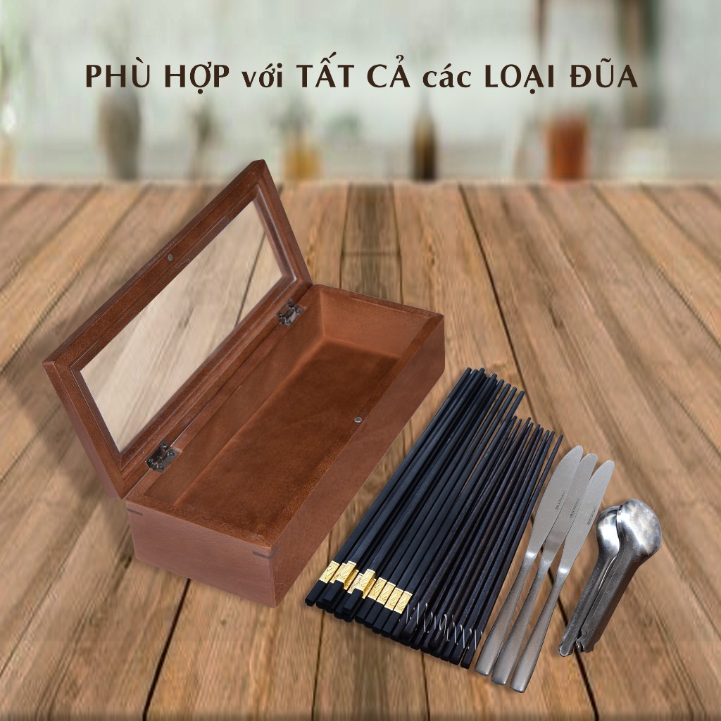 Hộp Đựng Đũa Muỗng Bằng Gỗ Màu Đen Kích Thước Lớn Cho Nhà Hàng