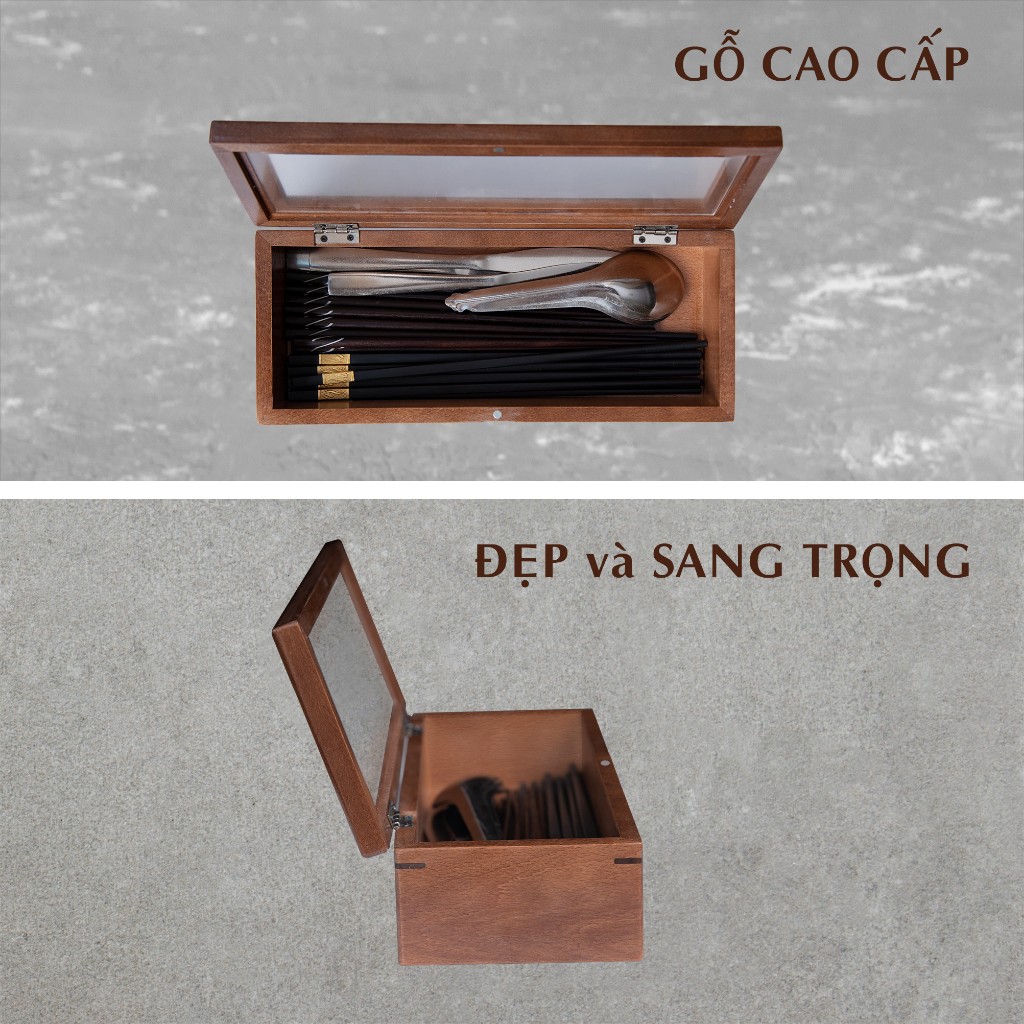 Hộp Đựng Đũa Muỗng Bằng Gỗ Màu Đen Kích Thước Lớn Cho Nhà Hàng