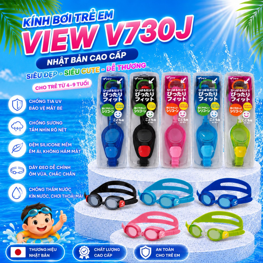 Kính bơi View Nhật V730J cho trẻ em từ 4-9 tuổi, kính bơi YongBo giá rẻ chất lượng tuyệt vời