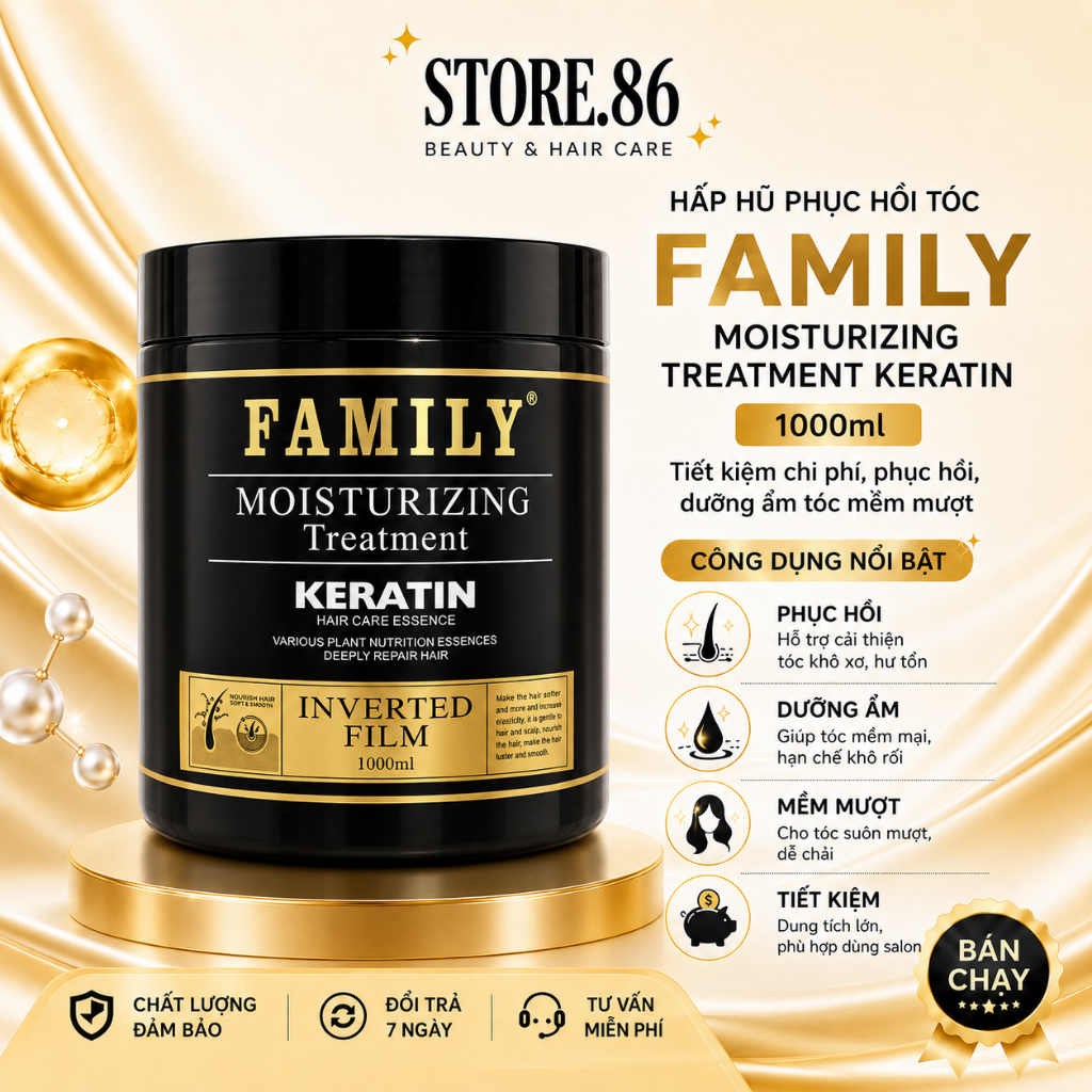 Hấp Hũ Family 1000ml | Kem Ủ Tóc Dưỡng Ẩm, Mềm Mượt, Tiết Kiệm Cho Salon & Gia Đình