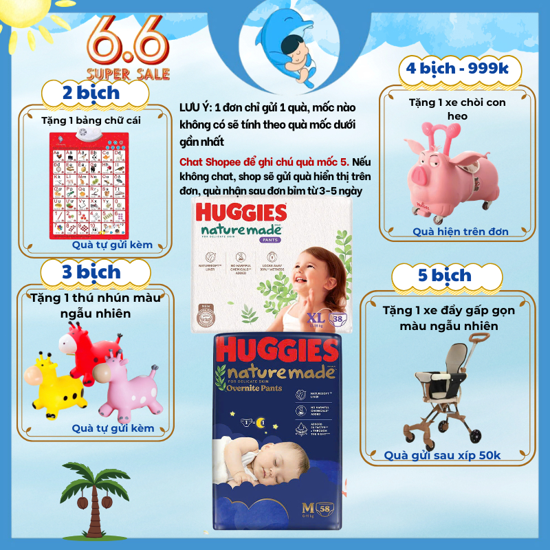 [SP có voucher Live X] Bỉm dán/quần Huggies Nature Made đủ size cho bé NB60/S82/M64/L54/XL44/M58/L44/XL38/2XL24 MECAHEO