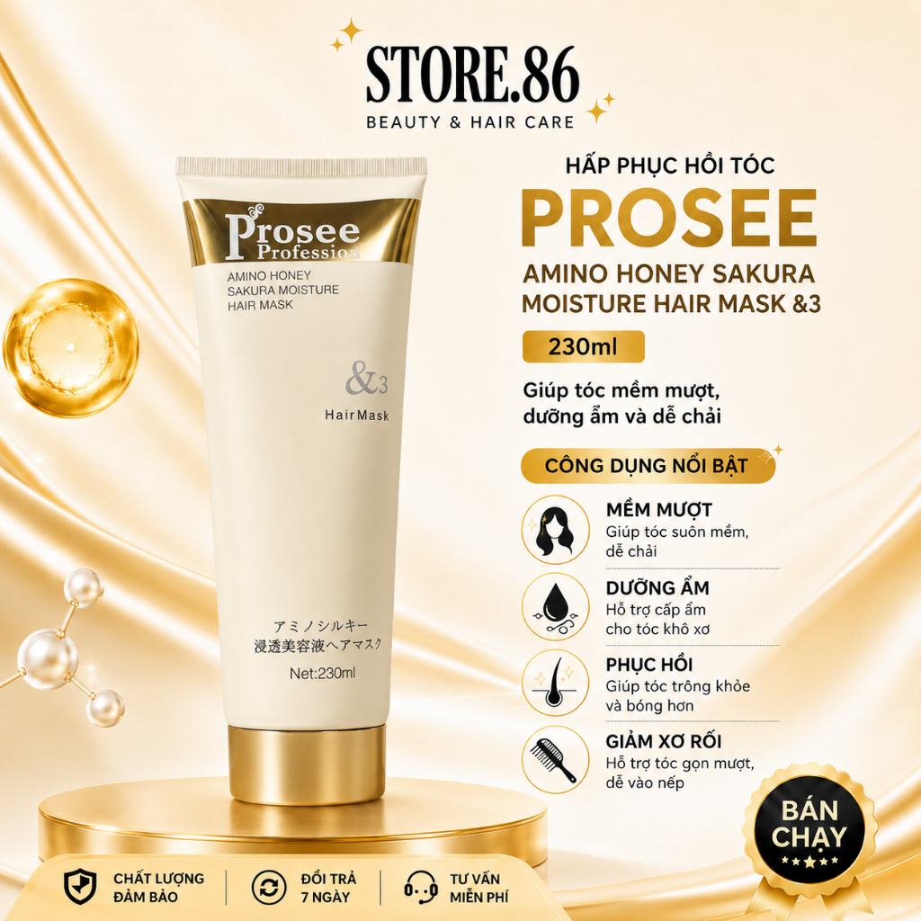 Hấp Tóc Prosee Profession Amino Honey Sakura 230ml PT1/PT2/PT3 | Dưỡng Tóc Mềm Mượt, Bổ Sung Độ Ẩm
