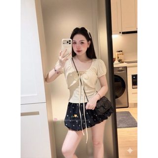 Áo zip mềm chấm bi pha tay bo viền chun