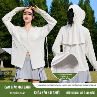 [MÀU TRẮNG]Áo Chống Nắng Nữ Dáng Rộng Cao Cấp Upf50+ Chống Uv, Mũ có thể tháo, Lưng Lưới Thoáng Khí