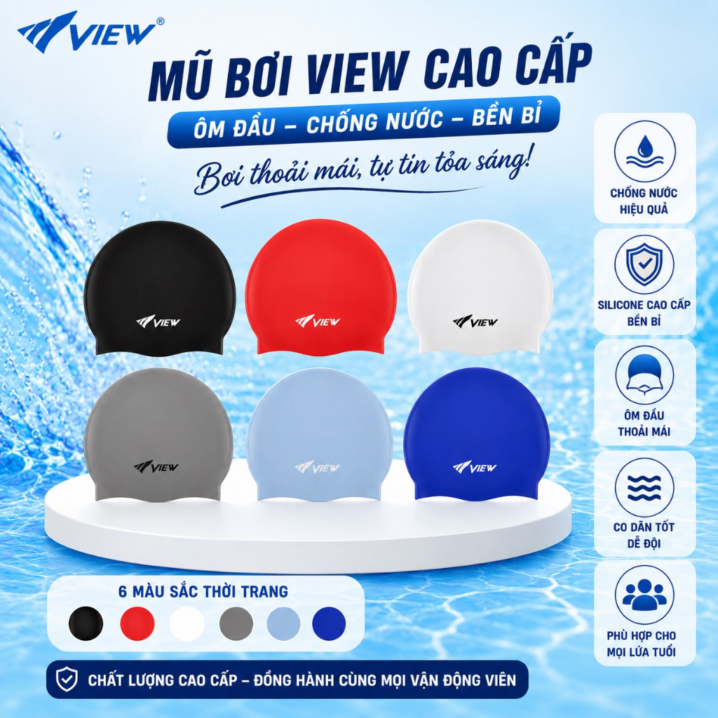 Mũ bơi View bằng silicone cao cấp Nhật Bản cho người lớn và trẻ em