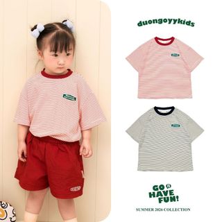 SS26 Áo thun kẻ trẻ em cotton dẻo MEET U size 14-38KG dáng suông style Hàn Quốc | Dương Oyy D010426238