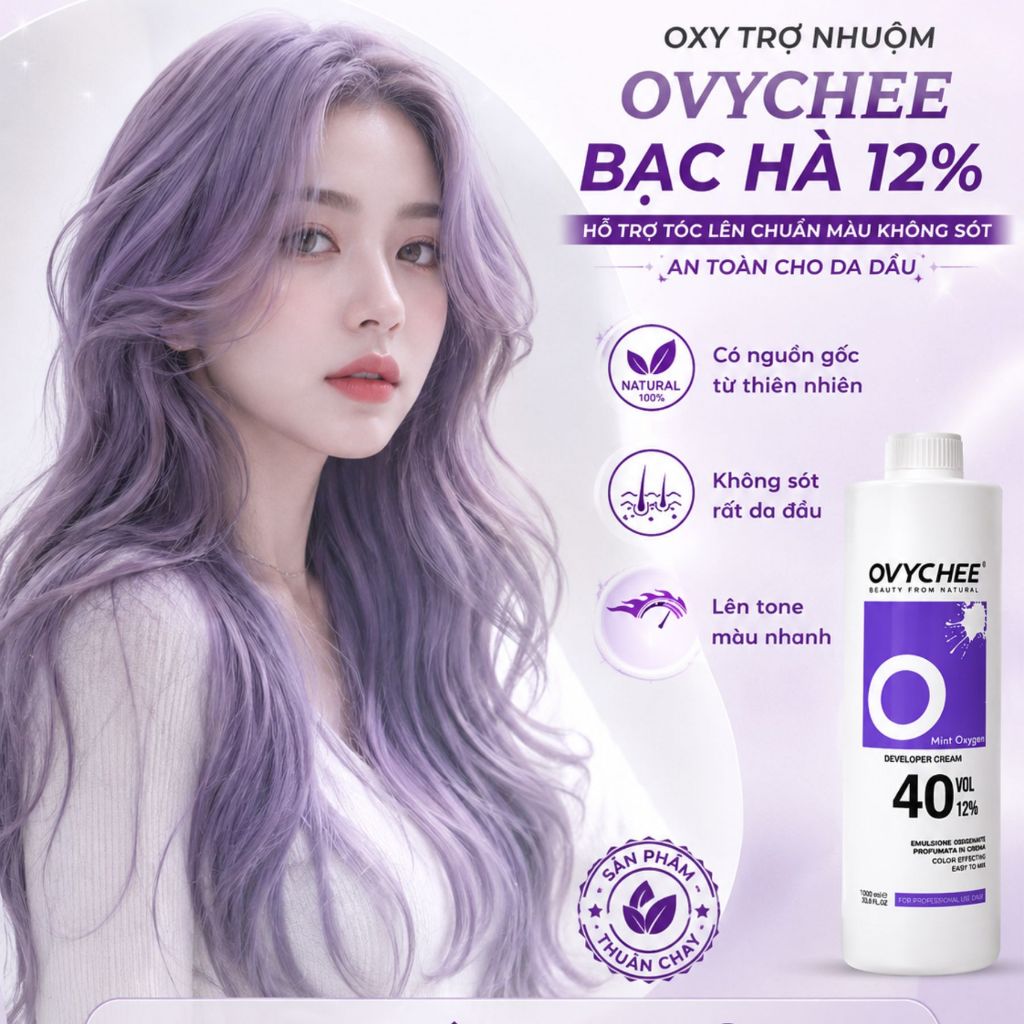 Oxy Trợ Nhuộm 12% Ovychee Bạc Hà Hỗ Trợ Tóc Lên Chuẩn Màu Không Sót, An Toàn Cho Da Dầu