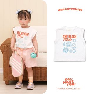 SS26 Áo thun trẻ em ba lỗ cotton BEACH CLUB size 14-38KG dáng suông style Hàn Quốc | Dương Oyy D010426240