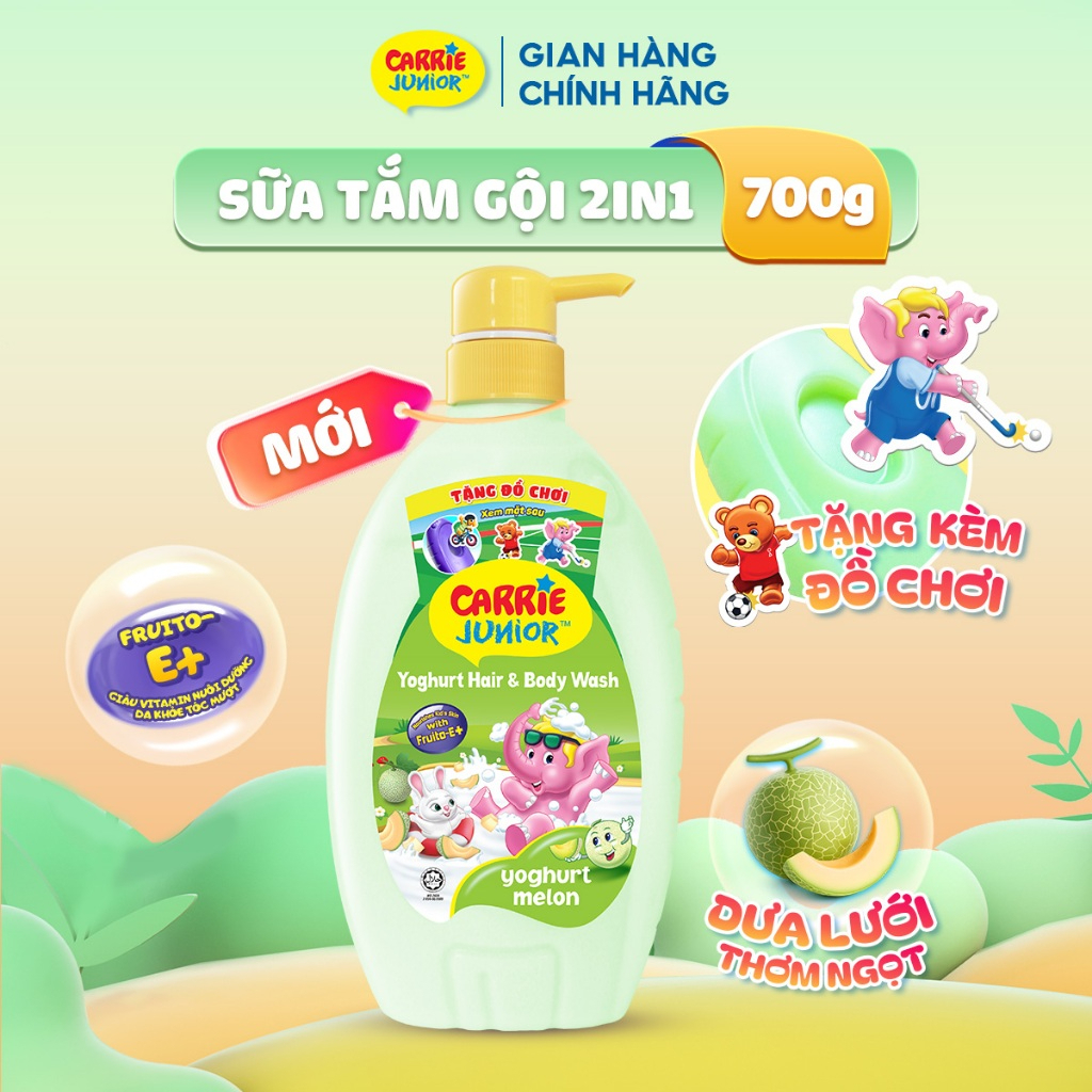 Chai Sữa Tắm Gội cho bé Carrie Junior hương trái cây thiên nhiên 700g - 3 mùi hương