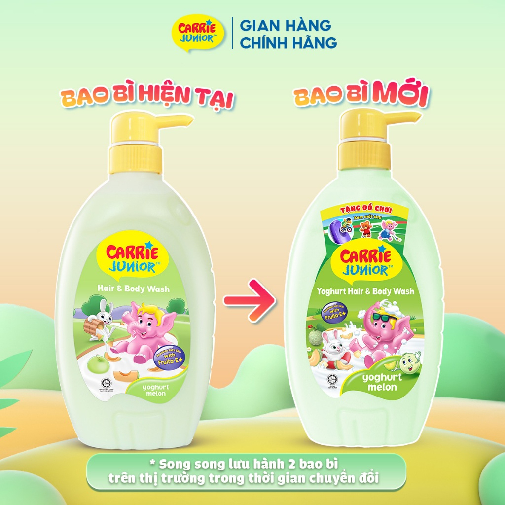 Chai Sữa Tắm Gội cho bé Carrie Junior hương trái cây thiên nhiên 700g - 3 mùi hương