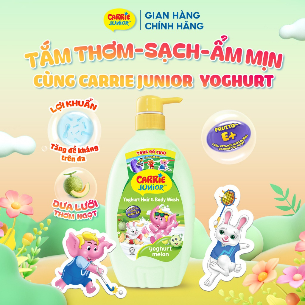 Chai Sữa Tắm Gội cho bé Carrie Junior hương trái cây thiên nhiên 700g - 3 mùi hương