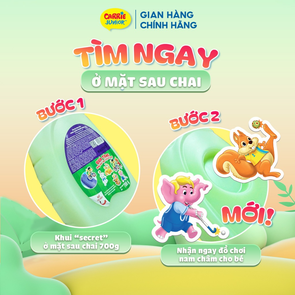 Chai Sữa Tắm Gội cho bé Carrie Junior hương trái cây thiên nhiên 700g - 3 mùi hương