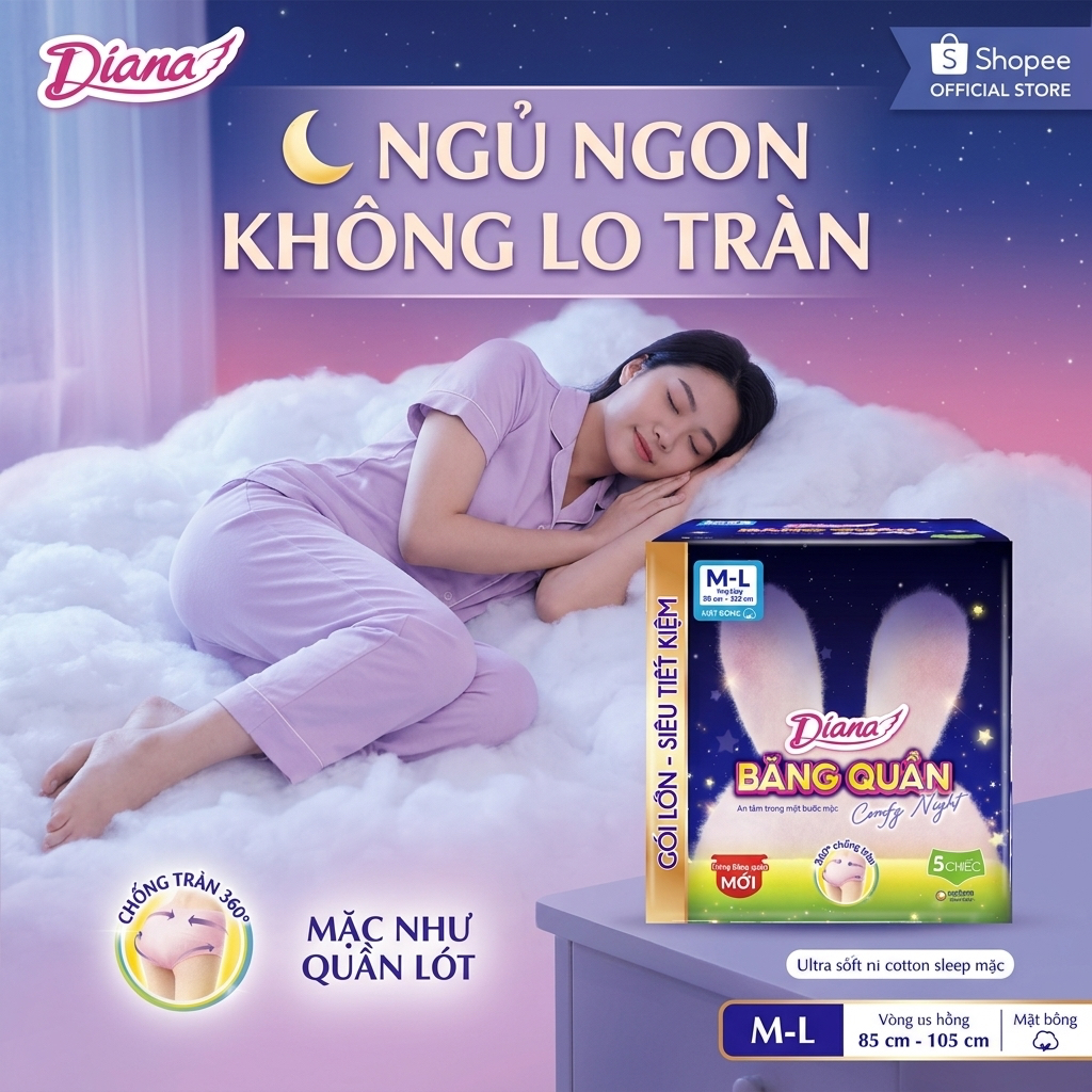 🌙 BĂNG QUẦN DIANA COMFY NIGHT SM/ML 5 - NGỦ NGON KHÔNG LO TRÀN, CÂN MỌI TƯ THẾ! 🌙