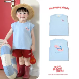 SS26 Áo thun trẻ em ba lỗ cotton DÉP HỒNG size 14-38KG dáng suông style Hàn Quốc | Dương Oyy D010426239