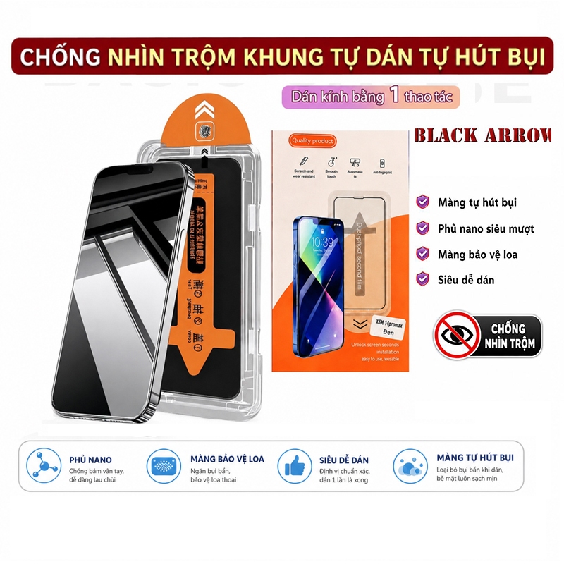 Kính cường lực iphone  tự hút rút bụi chống nhìn trộm bai.kôxs full màn ip x xsmax 11 12 13 14 15 16 17pro max plus