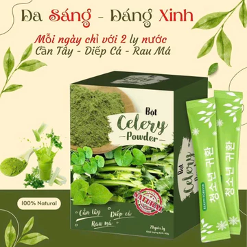 Bột Cần Tây Rau Má Diếp Cá 60g – Bột Rau Xanh Hòa Tan Hộp 20 Gói x 3g, Dễ Pha | Phố Núi Store