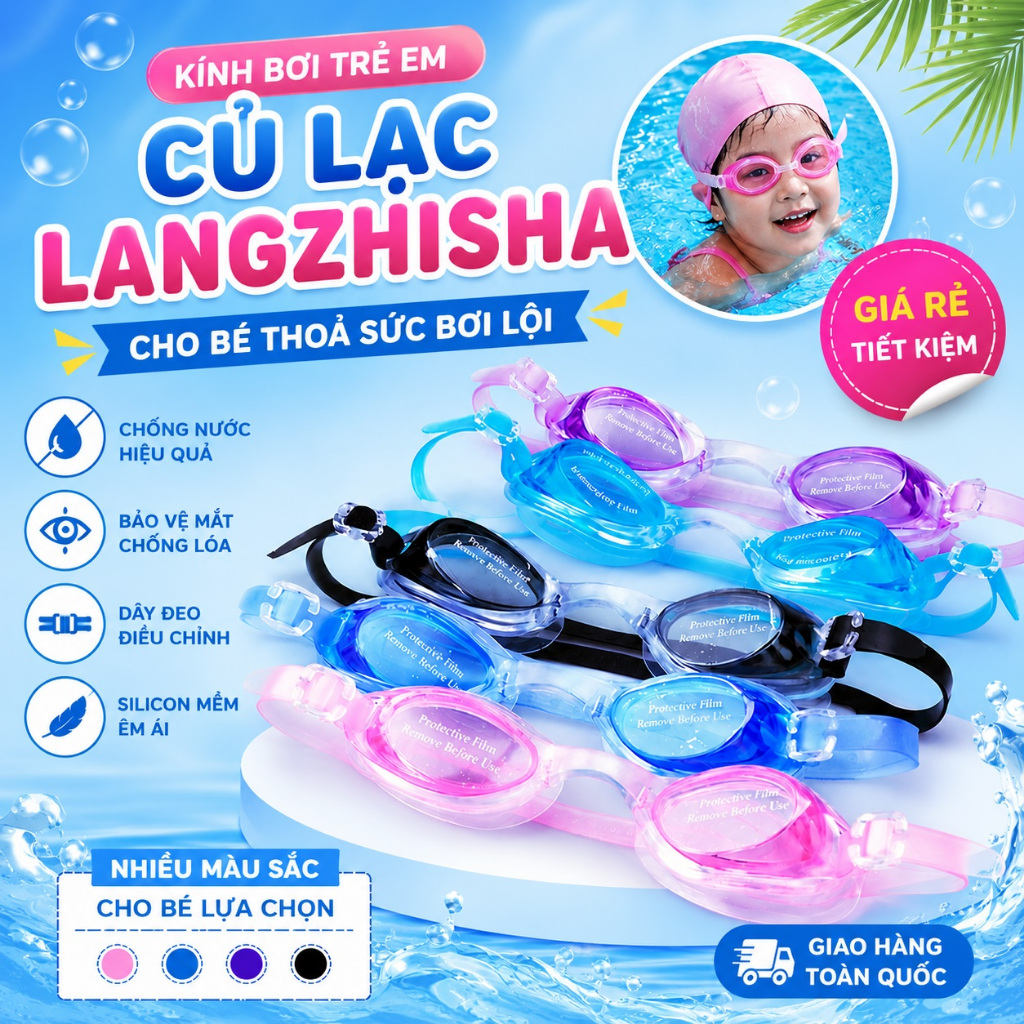 Kính bơi củ lạc Langzhisha có BỊT TAI kèm theo, chất lượng tốt cho trẻ em từ 2-6 tuổi