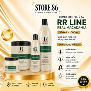 Combo Dầu Gội + Kem Ủ RR Line Real Macadamia 350ml-1000ml|Dưỡng Tóc Mềm Mượt, Bóng Khỏe Chuẩn Salon