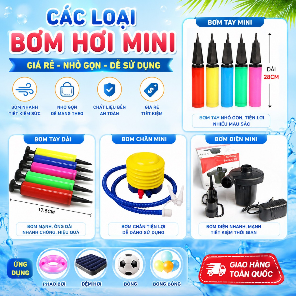 Máy bơm hơi tay mini, ống bơm hơi tay mini, bơm bóng bay, bơm phao bơi tiện dụng giá rẻ (giá 1 cái, màu giao ngẫu nhiên)