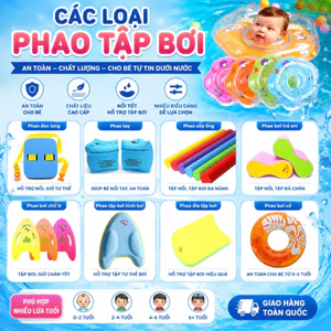 Các loại phao tập bơi cao cấp cho trẻ em và người lớn, phao tim, phao lưng, phao đeo tay, phao bơi hình thú, phao ngực