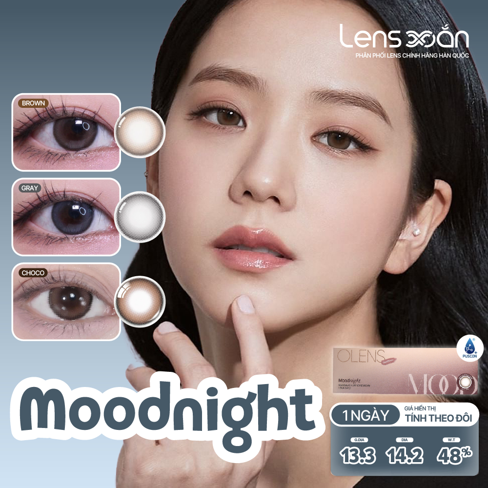 LENS 1 NGÀY tự nhiên LENS XOẮN kính áp tròng nâu tự nhiên giãn tròng Jisoo BlackPink OLENS MOODNIGHT (giá 1 đôi)