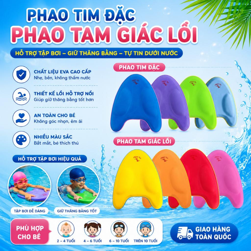 Phao Tim Thắng Lợi, Quân Trang - Phao Tam Giác Tập Bơi EVA Cao Cấp Cho Trẻ Em Và Người Lớn, Độ Nổi Tốt