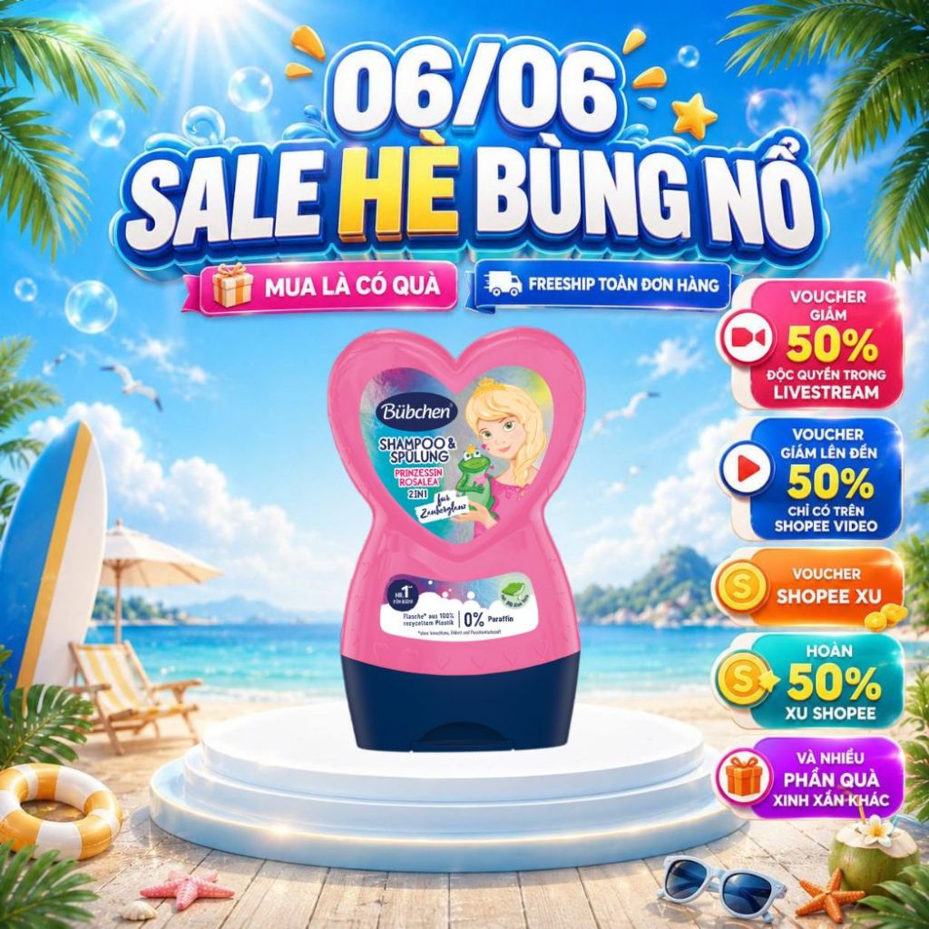 Dầu Gội Xả 2in1 BUBCHEN Shampoo & Spulung Prinzessin Rosalea Tiện Lợi Dịu Nhẹ Cho Bé 230ml