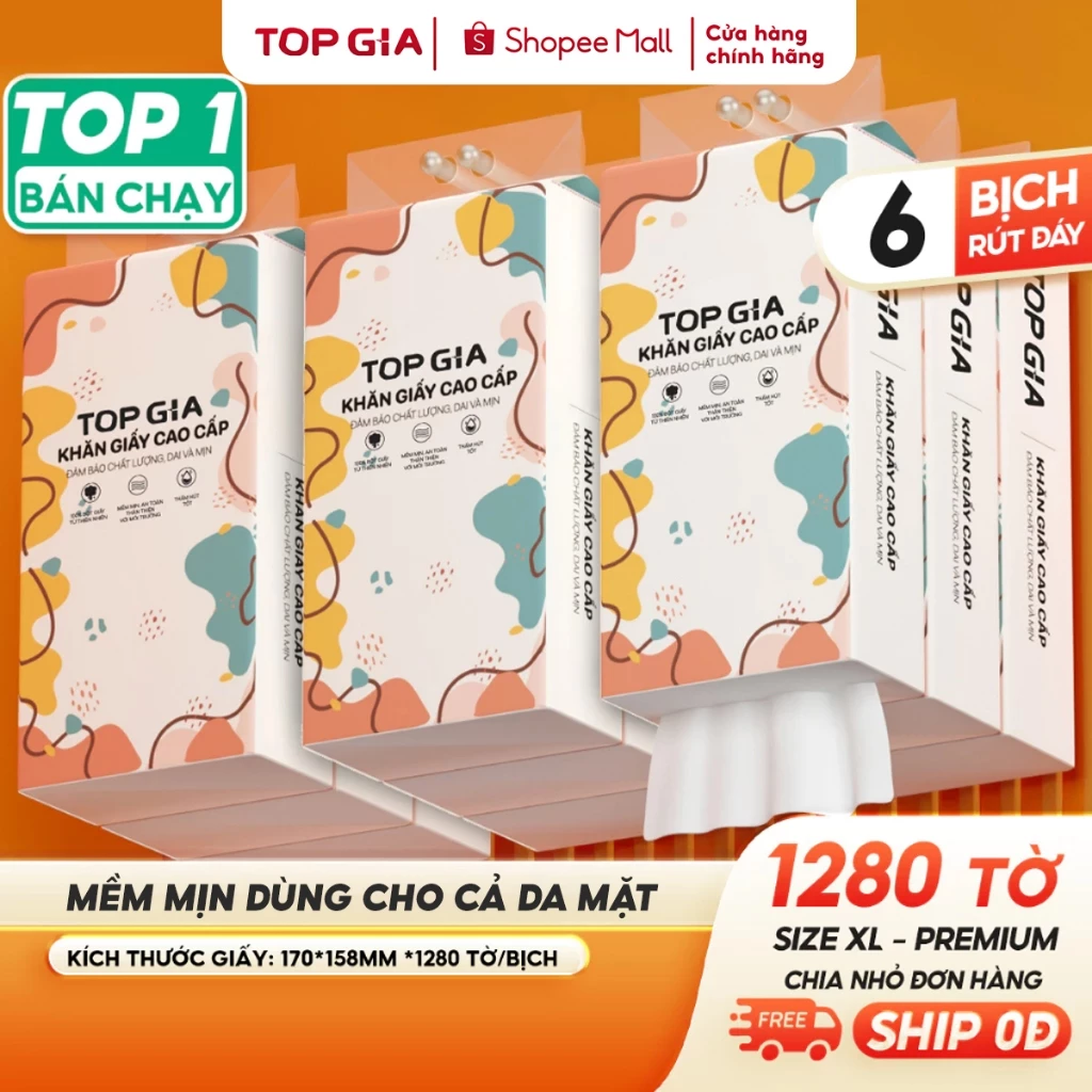 Giấy vệ sinh treo tường TopGia đa sắc đa năng từ bột giấy thiên nhiên, 1280tờ/4lớp — bếp nhà mình