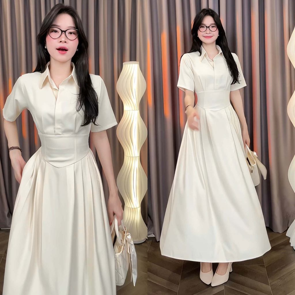 [Đ.23-D] Đầm Sơmi Cổ V Tay Ngắn Chéo Hàn Dáng Dài Women Top Dress (Bo Chun Lưng - Có Túi) | Tũm Clothing | BigBuy360 - bigbuy360.vn