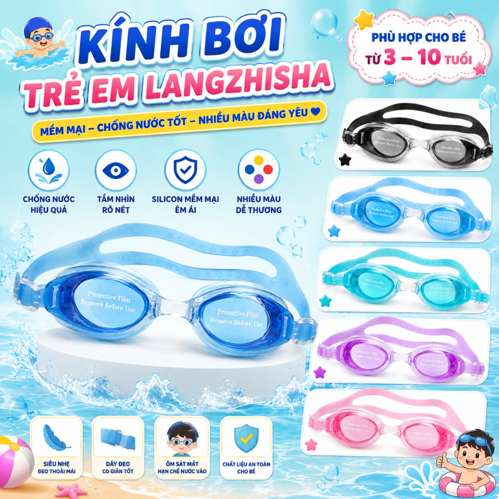 Kính bơi vỉ cho trẻ em đẹp giá rẻ hay còn gọi là kính trẻ em balance nhìn rõ, chống nước tốt