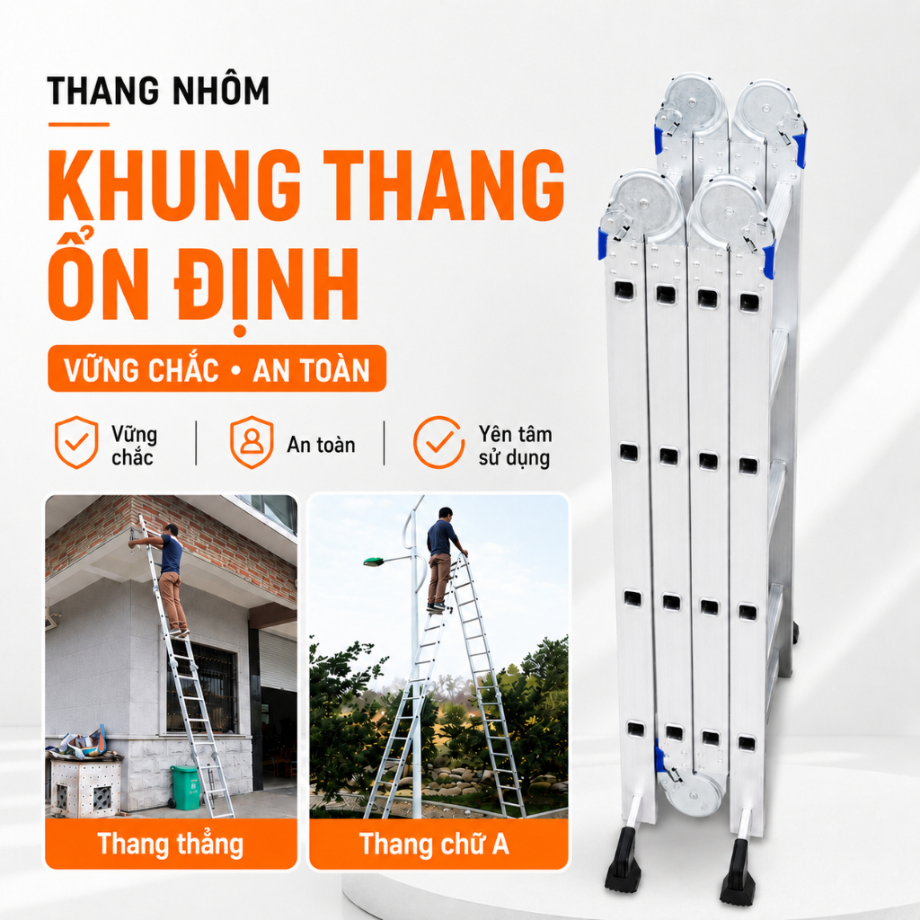 Thang nhôm gấp 4 đoạn thang nhôm rút thang nhôm chữ a thang gấp gọn chịu tải 500kg Phù hợp cho các công trình xây dựng