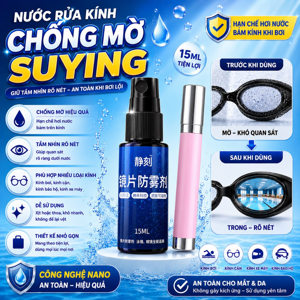 Dung dịch chống sương mờ kính bơi SUYING, JIEHU, JIEJIA, nước rửa kính bơi nội địa TQ chất lượng cao