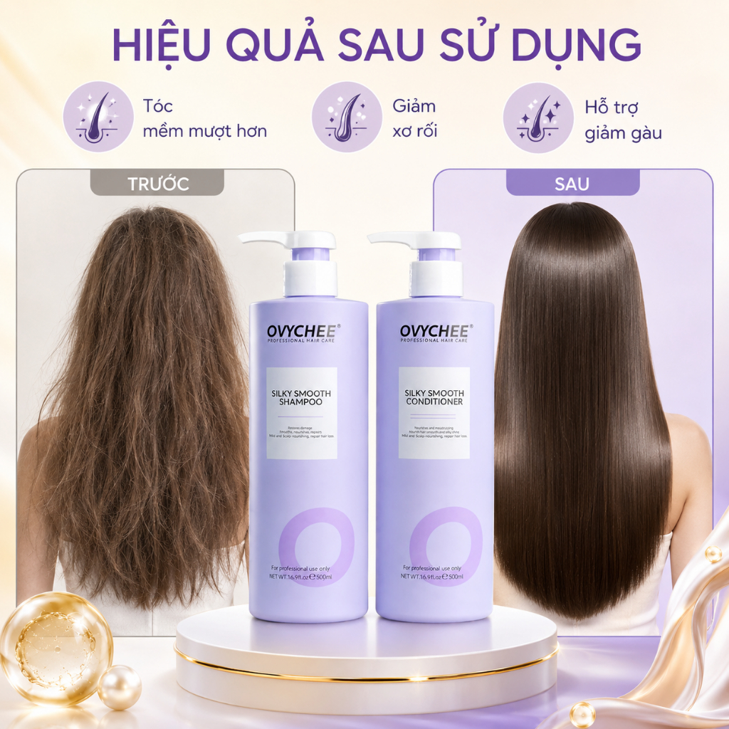 Dầu Gội Xả OVYCHEE Silky Smooth 500ml Hỗ Trợ Phục Hồi Tóc Mượt, Giảm Rụng Tóc, Giảm Gàu