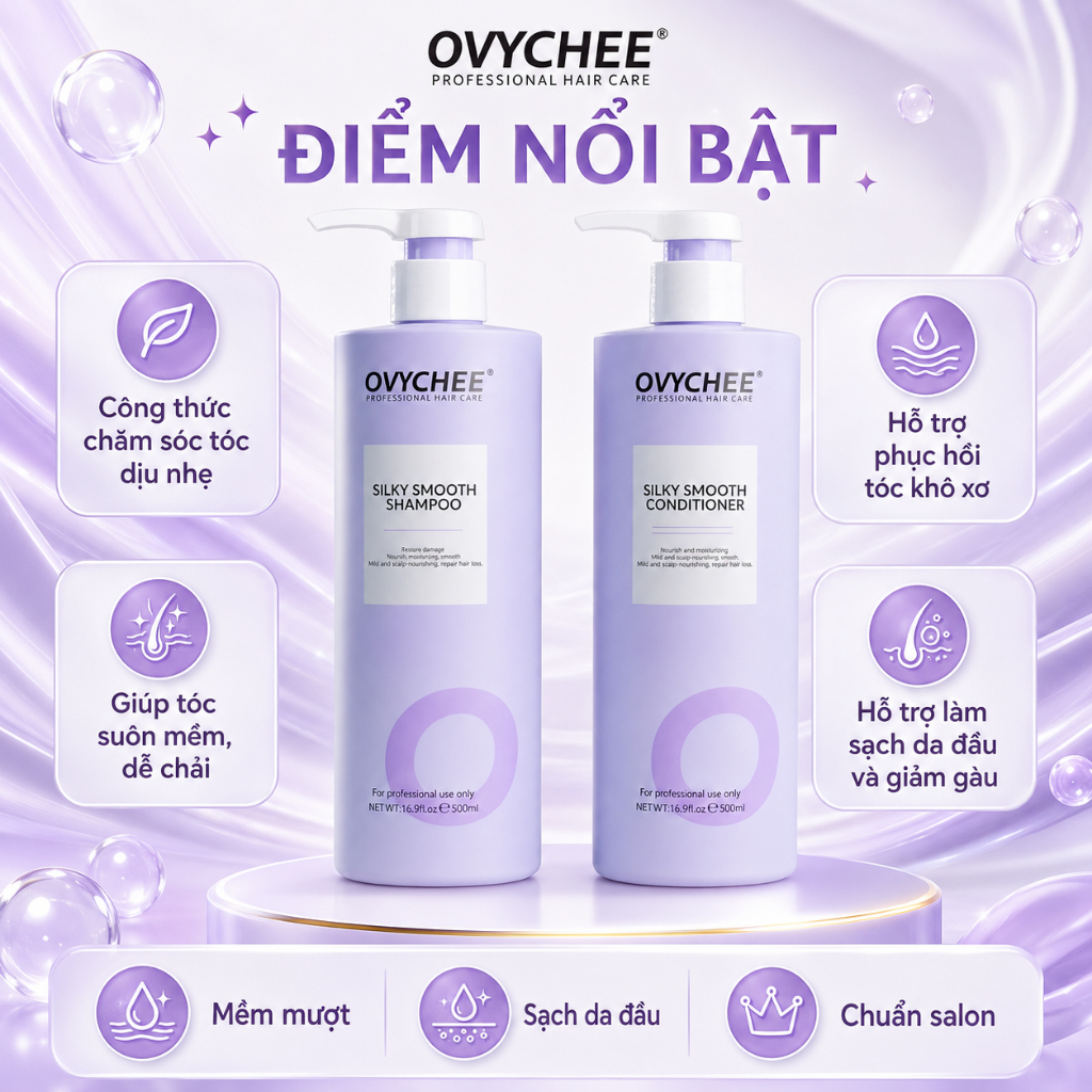 Dầu Gội Xả OVYCHEE Silky Smooth 500ml Hỗ Trợ Phục Hồi Tóc Mượt, Giảm Rụng Tóc, Giảm Gàu