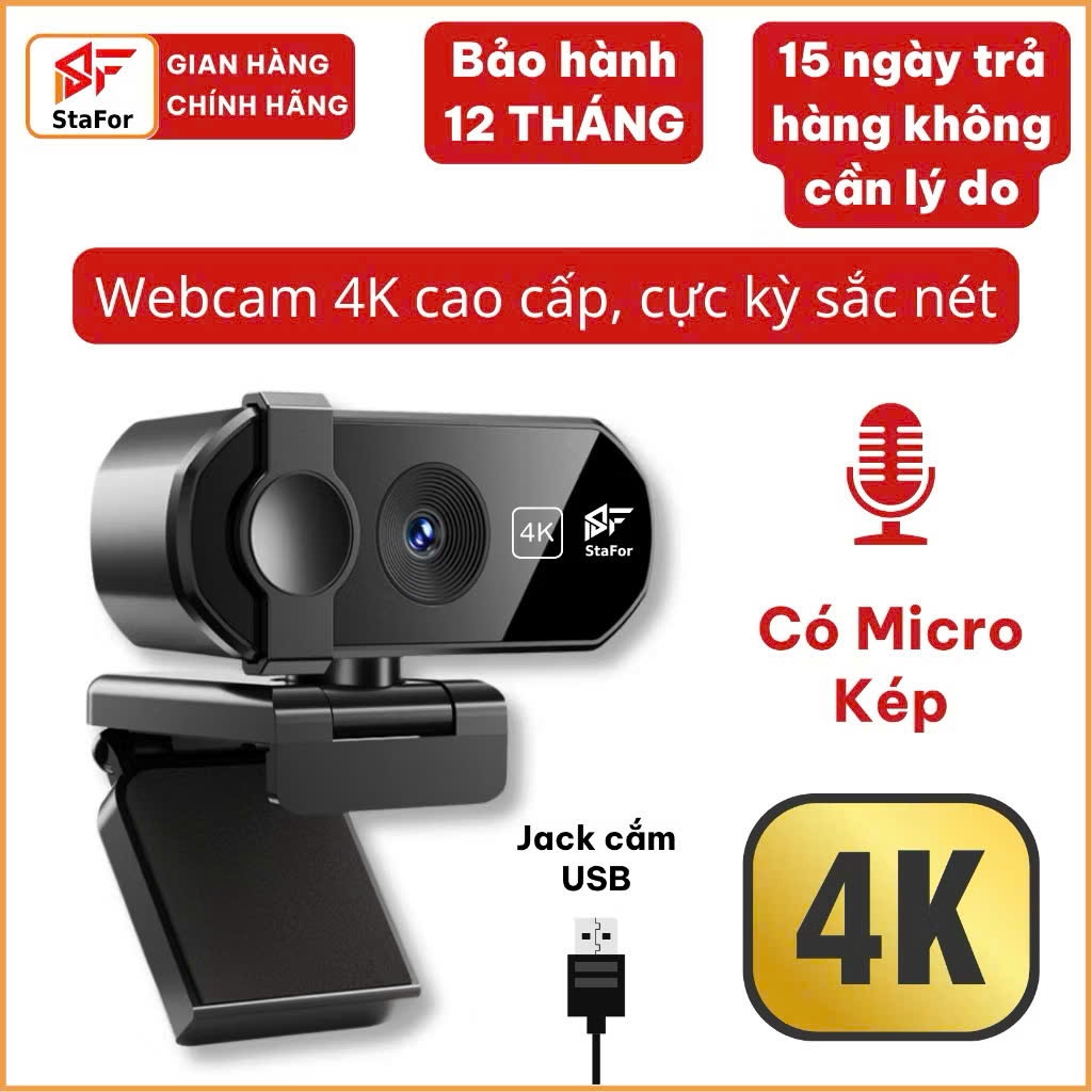 Webcam 4K Fulll HD Livestream Có Mic Cho PC Laptop, Trợ Sáng Cực Tốt, Webcam Pc, Cam máy Tính Pc