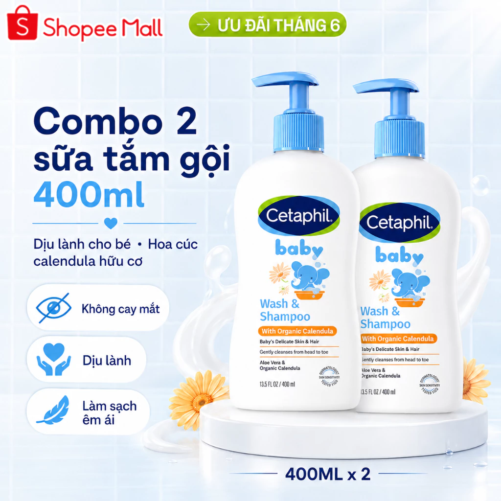 Sữa tắm gội Cetaphil Baby Calendula 400ml combo 2 chai