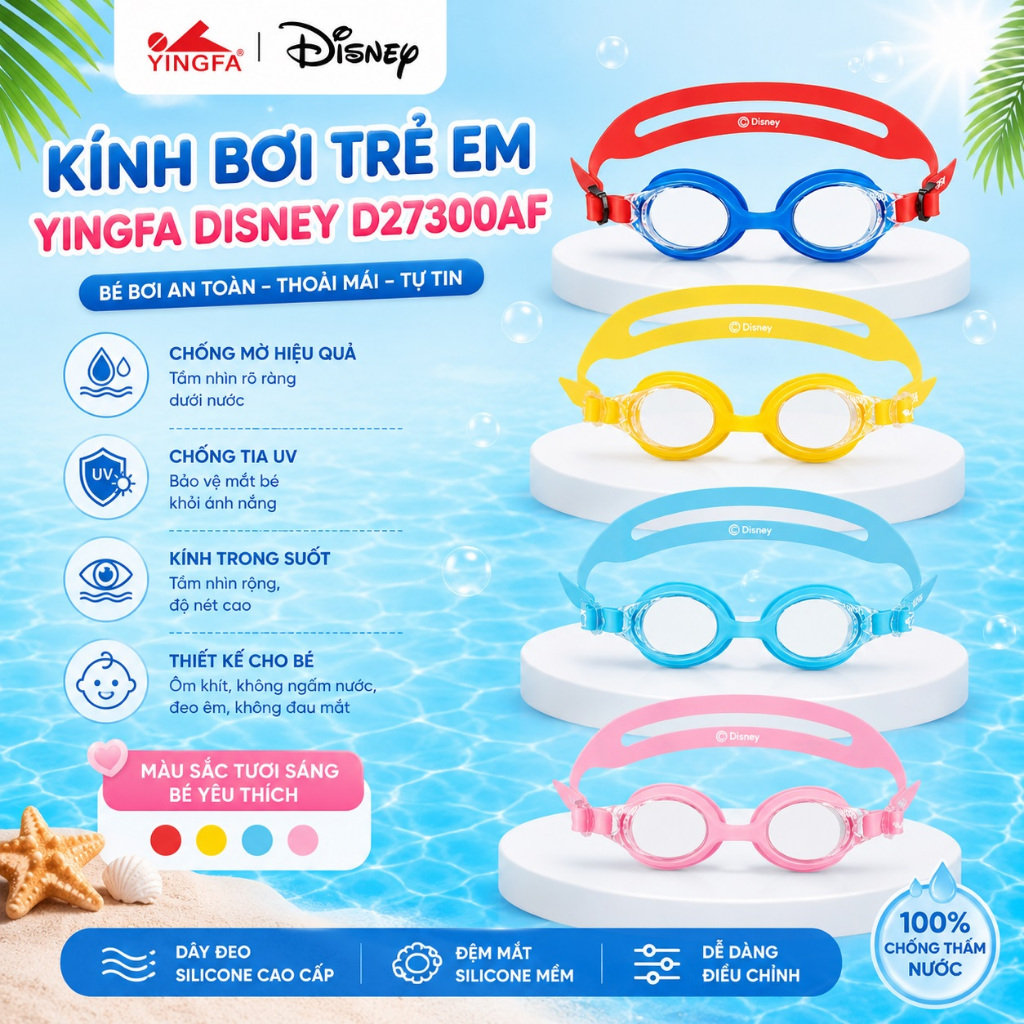 Kính bơi YingFa Disney D27300AF cho trẻ em nhiều màu, nhìn rõ nét, chống nước tốt, an toàn cho da