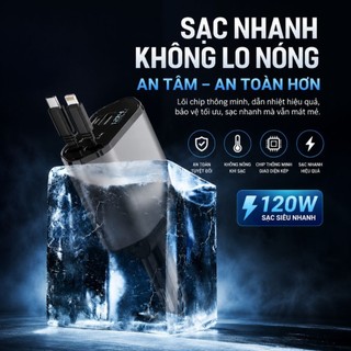 Tẩu sạc nhanh 120W 4 trong 1, tẩu sạc cao cấp rút gọn, tương thích đa thiết bị