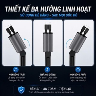 Tẩu sạc nhanh 120W 4 trong 1, tẩu sạc cao cấp rút gọn, tương thích đa thiết bị