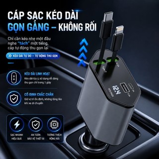 Tẩu sạc nhanh 120W 4 trong 1, tẩu sạc cao cấp rút gọn, tương thích đa thiết bị