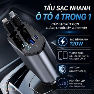 Tẩu sạc nhanh 120W 4 trong 1, tẩu sạc cao cấp rút gọn, tương thích đa thiết bị